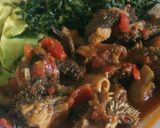 A picture of step 1 of Stripes (matumbo) wet fry with greens.