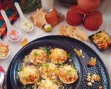 A picture of step 7 of Papad Sev Puri Chaat with Raw Mango Salsa.