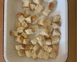 A picture of step 1 of Greek Panzanella Salad.