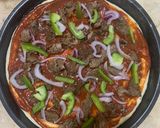 A picture of step 6 of Hot and spicy Beef cheesy pizza.