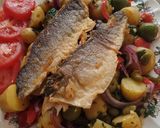 A picture of step 2 of Pan fried sea bass fillets with mediterranean potato salad.