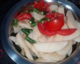 A picture of step 1 of Amchur methi okra with pasta chisel kheer.