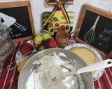 Pas rețetă Spaghete din clătite cu mix de fructe și topping de caramel 1 fotografie