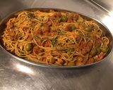 Une image de l'étape 6 de Spaghettis tricolores mozzarella di buffala,basilic et sauce tomate chorizo olives.