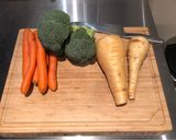 A picture of step 1 of Steak with brocolli mash and parsnip/carrot fries.