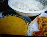 A picture of step 5 of Boiled rice with daal and fries.