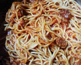 Foto del paso 7 de la receta: Espaguetis con rodajas de chorizo dulce y picante y tomate frito