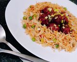 A picture of step 2 of Veg Manchurian with schezwan rice.