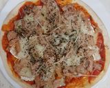 A picture of step 3 of Tuna Pizza on a Tortilla Base.