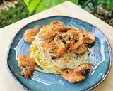 A picture of step 6 of Spaghetti Alfredo with Rosemary Butter Shrimp.