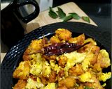 A picture of step 7 of Bread Upma with Scrambled egg.