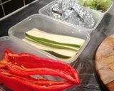 A picture of step 6 of Lamb Souvlaki with grilled vegetables salad and tzatziki sauce.