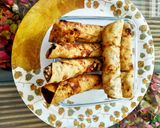A picture of step 6 of Karela kabab with papad wrap.