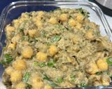 A picture of step 4 of Eggplant 🍆 with Tahini and Chickpeas.