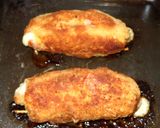 A picture of step 2 of Chicken Breast Stuffed with Ham and Cheese. Peas and Potatoes.