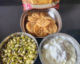 A picture of step 1 of Moong Sprouts Dahi Papdi chaat.