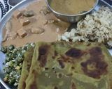 A picture of step 5 of Winter palak peas paratha, beans, jeera pulao.