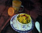 A picture of step 6 of Chowmin biryani and chicken soup.
