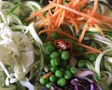 A picture of step 2 of Pea and Courgetti noodles.