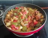 A picture of step 6 of Capsicum, Fry potato and Tomato Subji.