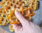 A picture of step 3 of Potato Waffles with Ham and Cheddar.
