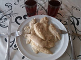 Solomillo de pollo con miel, nata, pimienta blanca y hierbabuena
