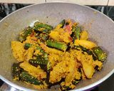 A picture of step 8 of OKRA with POPPY SEEDS or Posto Bhindi.