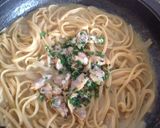A picture of step 8 of Linguine with Clams and Chicory.