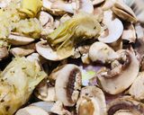 A picture of step 5 of Baked Chicken 🐔 with Artichokes, Mushrooms 🍄 and Onions 🧅.