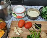 A picture of step 1 of Methi pithla jowar green garlic bhakri and thecha village style.