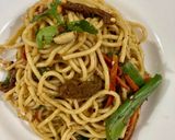 A picture of step 8 of Thai style beef noodles.