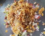 A picture of step 5 of Papad Sev Puri Chaat with Raw Mango Salsa.
