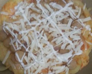 Pizza nasi teflon langkah memasak 6 foto