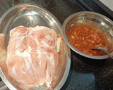 A picture of step 1 of Boneless chicken Thighs in charsiu sause.