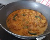 A picture of step 6 of Moong daal Mangochian (fried lentils balls in curry).