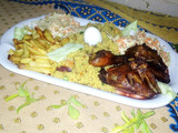 Fried cous cous,chicken with coleslaw and chips