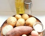 Foto del paso 1 de la receta Tortilla de boniato, patata y cebolla