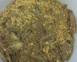 A picture of step 4 of Amala with dry okro soup.