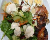 A picture of step 5 of My Chilli oil coated Chicken with a chilli flavoured Salad 🤩.