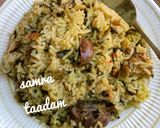 A picture of step 6 of Jollof rice with moringa.
