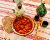 Sparhelten, cserépedényben főtt babgulyás füstölt csülökkel.....házi barackpálinkával😉 recept fázis 7 fotója