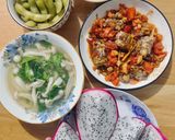 Hình bước làm 2 của món Tempeh ngũ đậu sốt nấm
