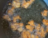 A picture of step 6 of Beer-battered pork popcorn served with sticky rice and sweet chilli sauce, on little gem.