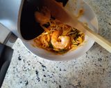 A picture of step 4 of Leftover Spaghetti with Shrimp and Vodka Sauce.