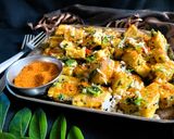 A picture of step 5 of Moringa Khandvi Bites.