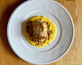 A picture of step 6 of Monkfish with sweetcorn custard.