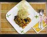 A picture of step 9 of Kung pao chicken with egg fried rice.
