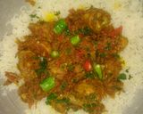 A picture of step 4 of Chicken Tikka biryani & crispy chicken pieces.
