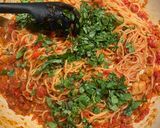 A picture of step 4 of Mediterranean shrimp pasta.