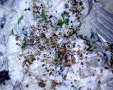 A picture of step 2 of Sig's Two Cheese Spread, Basil, Garlic and Olives.